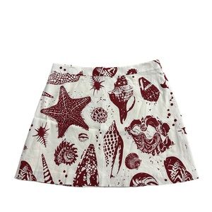 REBECCA TAYLOR Sea Shore Mini Skirt Off White Red Linen Blend Lined NWOT Size 14